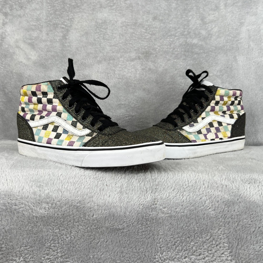 Vans Glitter Checkerboard Sk8-Hi 11 Women Black Multi High Top Skate Shoes